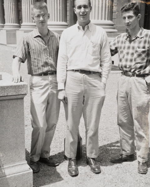 Gary Knoble, Bill Derveniotes and Peter Kirshner in front of the Commons Dining Hall.