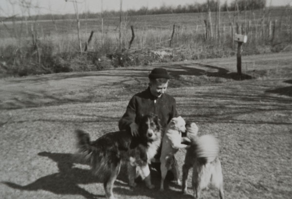 With Grandpa Neville's dogs